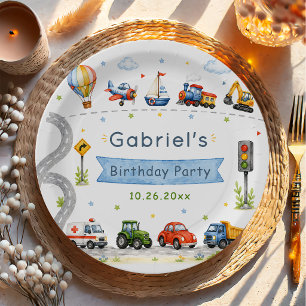Transportation Birthday Party Paper Plate