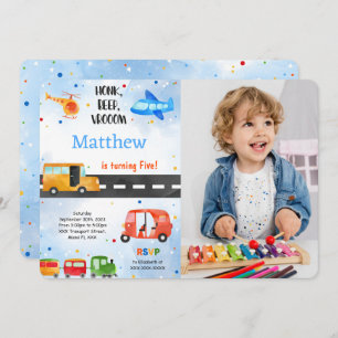 Transportation Birthday Party Photo Invitation