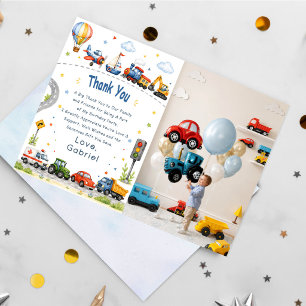 Transportation Birthday Party Photo Thank You Card