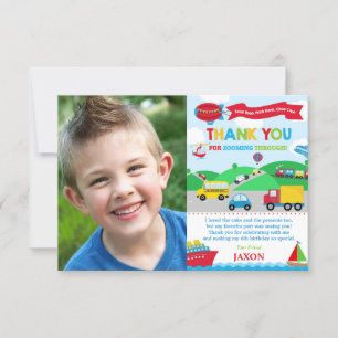 Transportation Birthday Party Photo Thank You Card