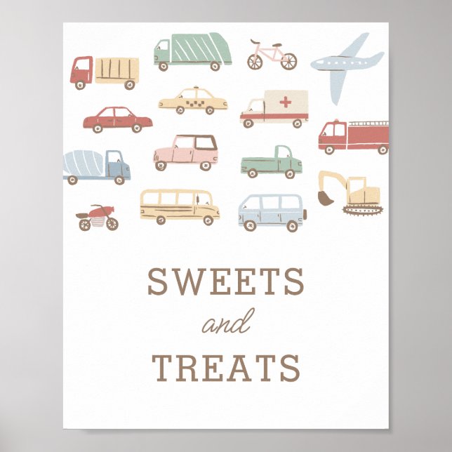 Transportation Birthday Party Sweets and Treats Poster (Front)