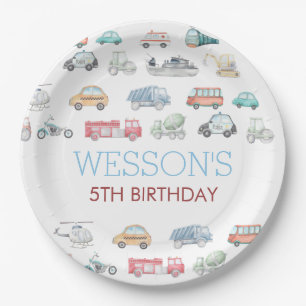 Transportation Birthday sticker, Classic Round Sti Paper Plate