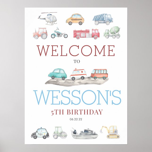 Transportation Birthday Welcome Sign (Front)