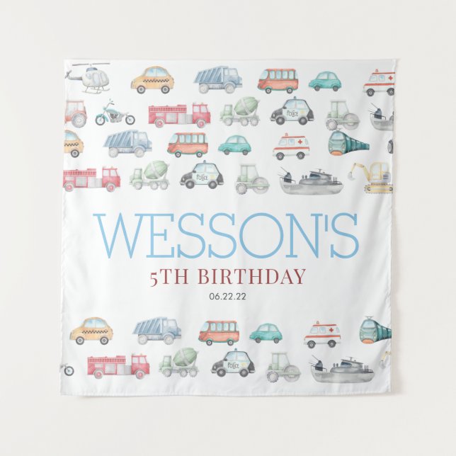 Transportation Birthday Welcome Sign Tapestry (Front)
