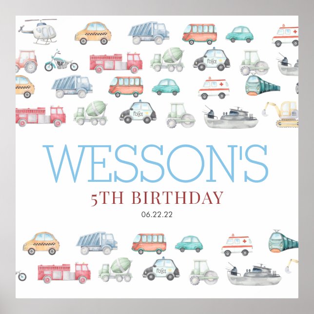 Transportation Birthday Welcome Sign Tapestry (Front)