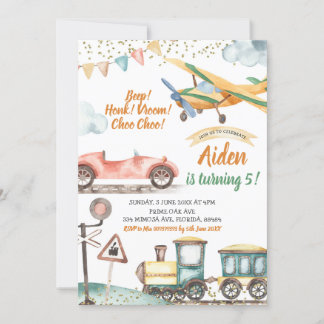 Transportation Boy Birthday Invitation