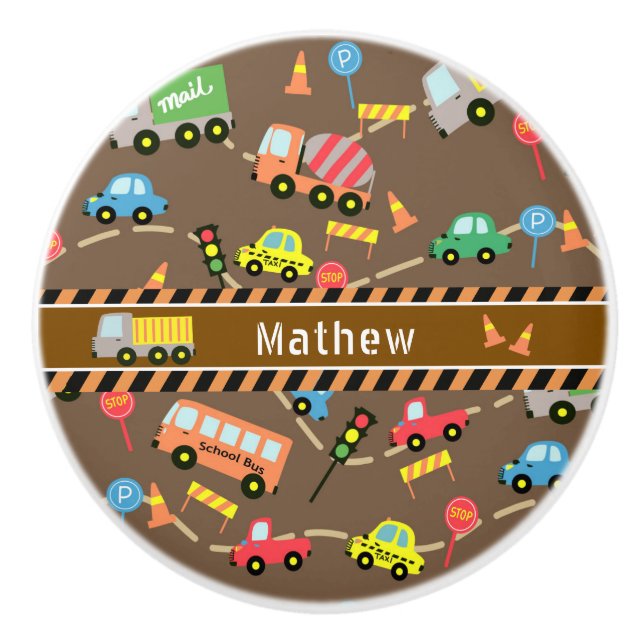 Transportation Boys Brown Ceramic Knob (Front)