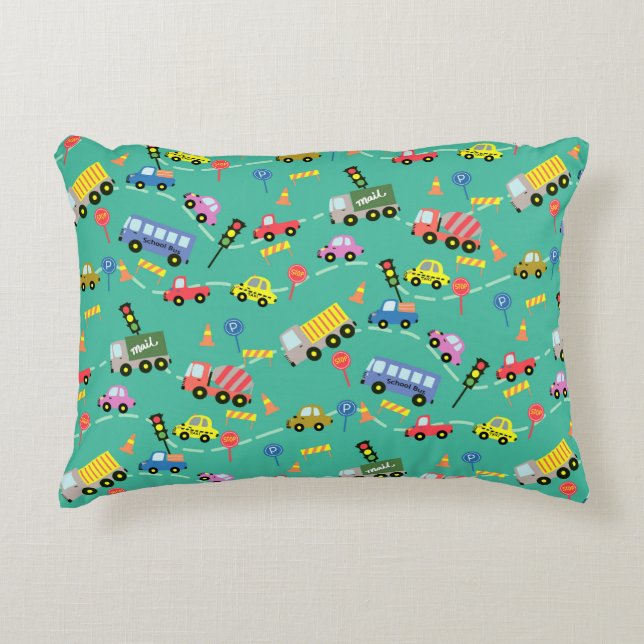Transportation Boys Teal Decorative Cushion (Front)