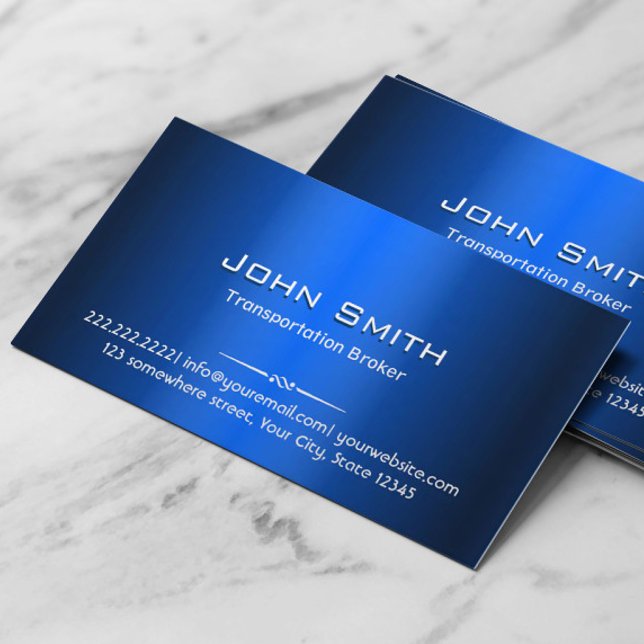 Transportation Broker Modern Blue Metal Business Card (Creator Uploaded)