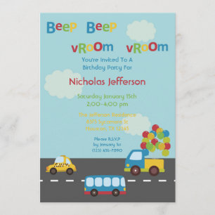 Transportation Car 5x7 Birthday Party Invitation