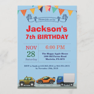 Transportation Car Truck Birthday Invitation