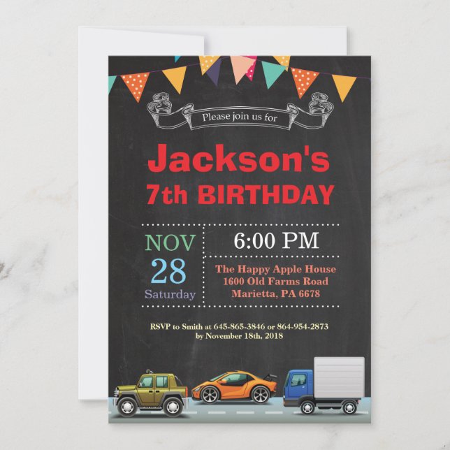 Transportation Car Truck Birthday Invitation (Front)
