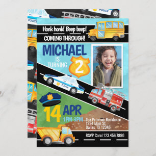 Transportation Car Truck Birthday Party Invitation