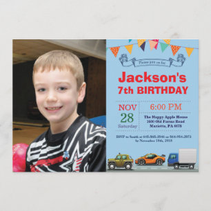 Transportation Car Truck Birthday Photo Invitation