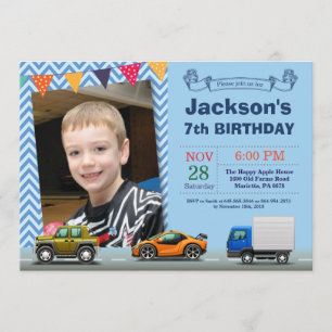 Transportation Car Truck Birthday Photo Invitation