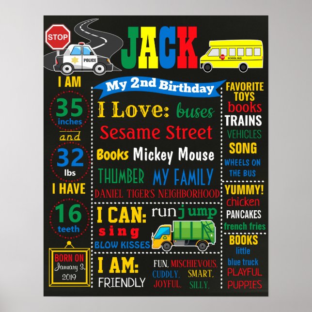 Transportation Cars and Truck Birthday milestone Poster (Front)