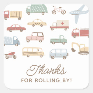 Transportation Cars and Trucks Boy Birthday Party Square Sticker