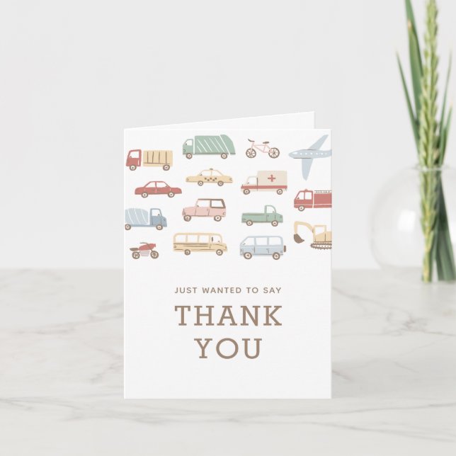 Transportation Cars and Trucks Boy Birthday Party Thank You Card (Front)