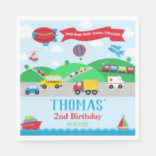 Transportation Cars Trains Boats Boy Birthday Napkin