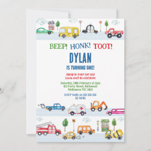Transportation City Cars and Truck Boy Birthday Invitation