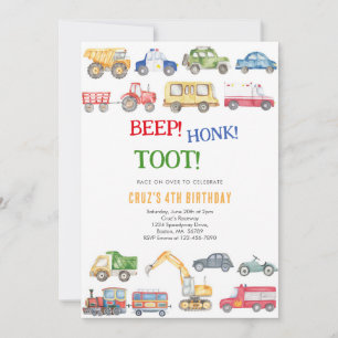 Transportation City Cars and Truck Boy Birthday Invitation