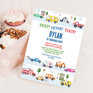 Transportation City Cars and Truck Boy Birthday Invitation