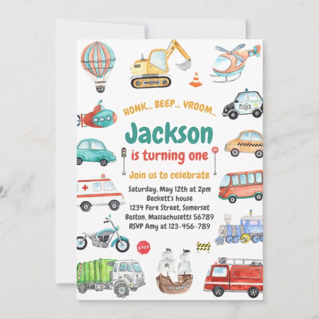 Transportation City Cars and Truck Boy Birthday Invitation (Front)