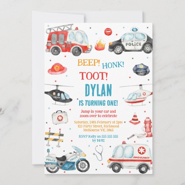 Transportation City Cars and Truck Boy Birthday Invitation (Front)