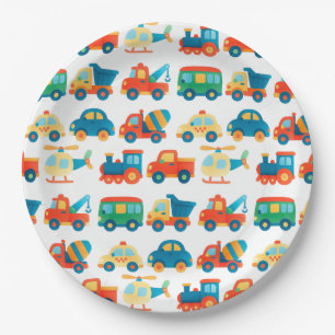 Transportation Cute Colourful Cars Trucks Birthday Paper Plate