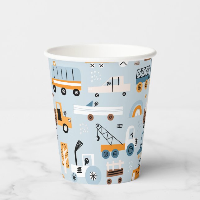Transportation Hand drawn toy cars Birthday Paper Cups (Back)