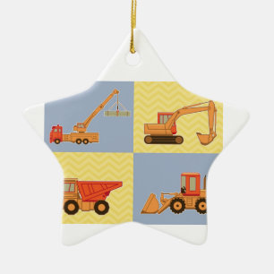 Transportation Heavy Equipments -Plain and Chevron Ceramic Ornament