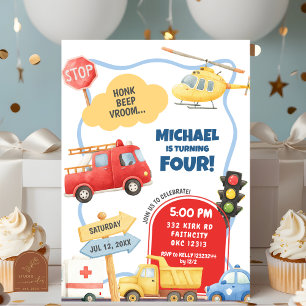 Transportation Kids Birthday Invitation