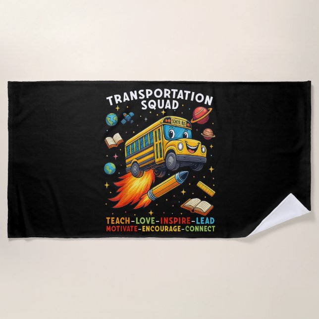 Transportation Squad Funny School Bus Driver Beach Towel (Front)