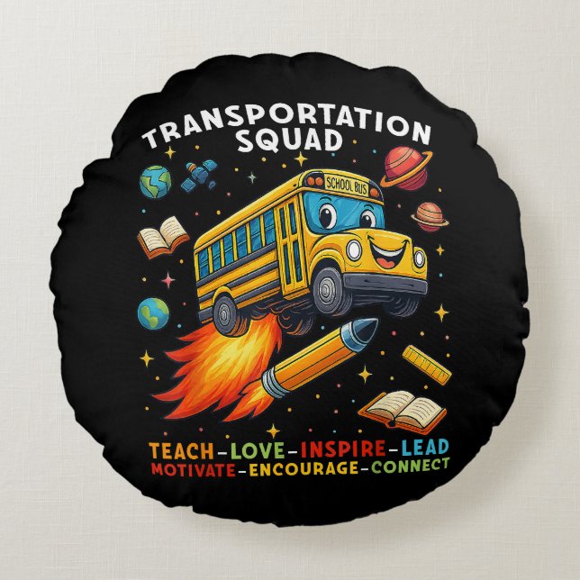 Transportation Squad Funny School Bus Driver Round Cushion (Front)