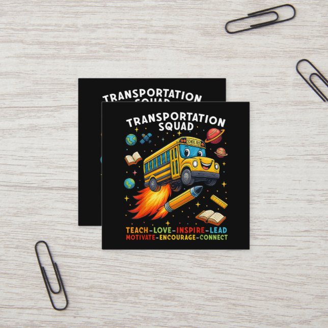 Transportation Squad Funny School Bus Driver Square Business Card (Front/Back In Situ)