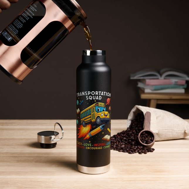 Transportation Squad Funny School Bus Driver Water Bottle (Coffee (Rotated))