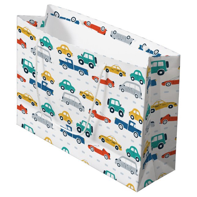 Transportation Theme Birthday Wrapping Paper Large Gift Bag (Front Angled)