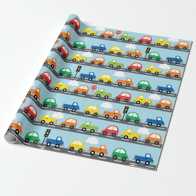 Transportation (Traffic Jam) Boy Wrapping Paper (Unrolled)