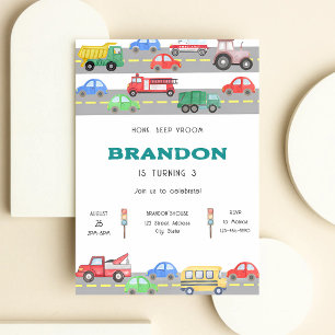 Transportation Trucks Cars Any Age Birthday Invitation