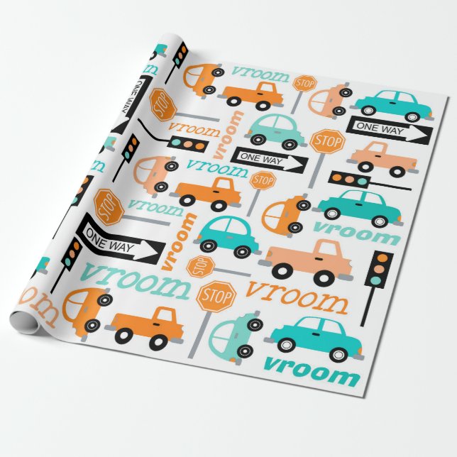 Transportation (Vehicle) Car Truck Warm Colour Wrapping Paper (Unrolled)