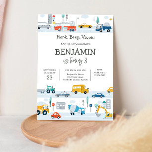Transportation Vehicle Kids Birthday Invitation