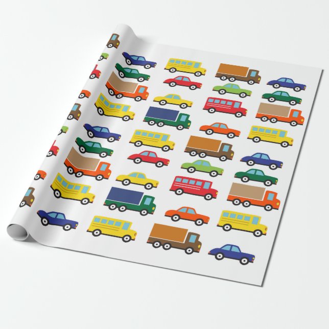 Transportation Vehicles Cute Kids Wrapping Paper (Unrolled)