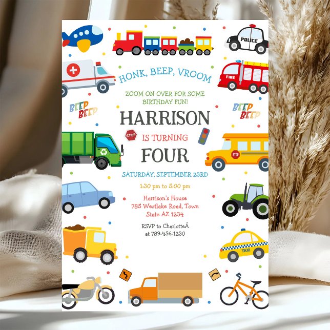 Transportation Vehicles Kids Birthday Invitation (Creator Uploaded)