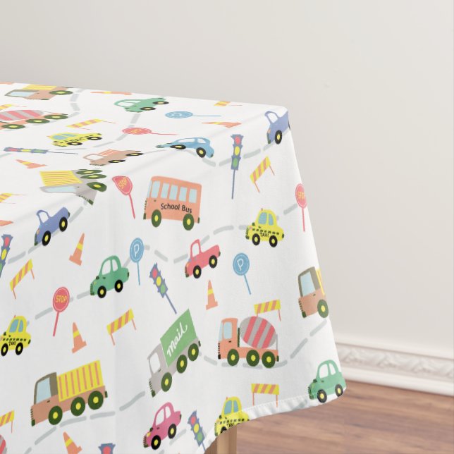 Transportation Vehicles White Tablecloth (In Situ)