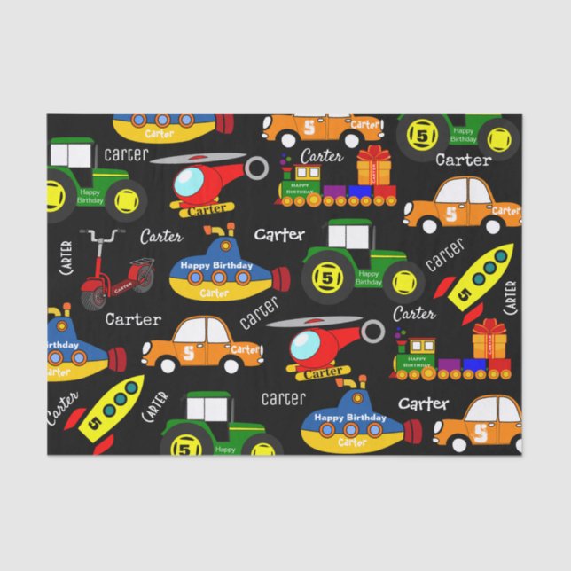 Transportation w/Personalised Name & Age  Tissue Paper (Front)