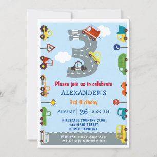 Transportations 3rd Birthday Party Invitation