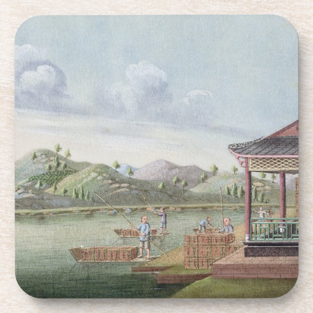 Transporting crates of tea (w/c on paper) coaster (Front)