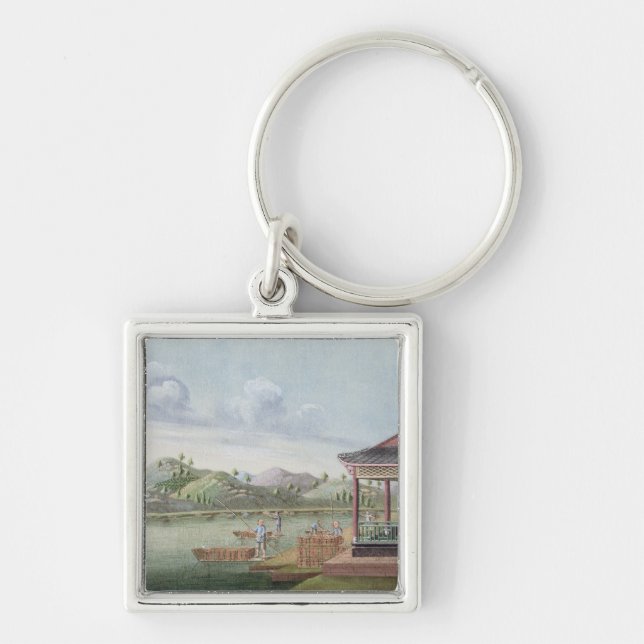 Transporting crates of tea (w/c on paper) key ring (Front)