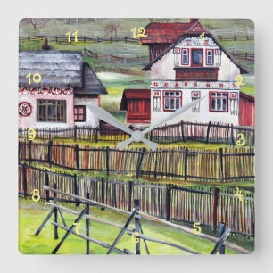 Transylvania Romania Picturesque Painted Scenery Square Wall Clock