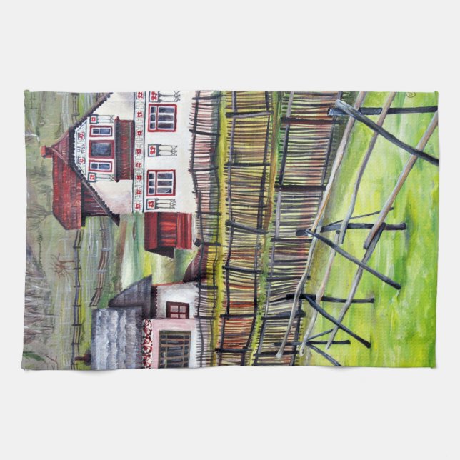 Transylvania, Romania, Picturesque Painted Scenery Tea Towel (Horizontal)